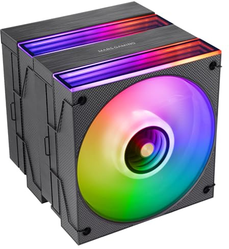 Mars Gaming MCPU-X26, Dual Tower CPU-Kühler 350W TDP, 2x 120mm ARGB Infinity Mirror Lüfter, 6 Heatpipes HCT, Kupferkern, FDB-Lager, Silent-Modus, Intel LGA und AMD, Schwarz