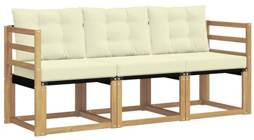 vidaXL Outdoor-Sofagarnitur mit Kissen 3 pcs Weiß und Creme, Gartenmöbel, strapazierfähiges Outdoor-Sofa, Loungeset für die Terrasse, Komfort beim Sitzen