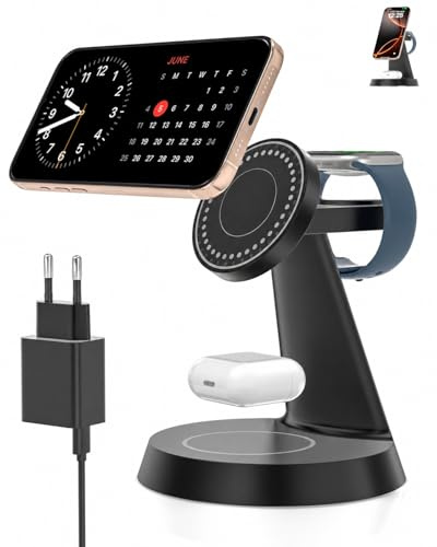 3 in 1 Mag Safe Wireless Ladegerät, Magnetische Ladestation | Schnelle Mag-Safe Ladestation, Für iPhone 17/16/15/14/13/12, AirPods Pro 4 3 2, Apple Watch