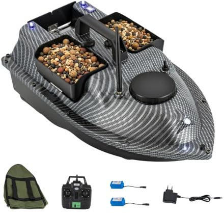 CHIMHOON 500m Futterboot Köderboot mit GPS & 16 Haken Stelle, 90min Akku | Fischköder Boot/Ferngesteuertes Futterboot mit LED Nachtlicht, Doppelmotor 52W 1.8m/s Segelgeschwindigkeit -Tragetasche