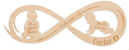 Baby Unendlichkeitszeichen aus Holz mit kostenloser Gravur - ideales Geschenk zur Geburt, Taufe & den ersten Geburtstag des Neugeborenen