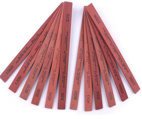 CBRIGHT Sharpening Stone Set, 12pcs Knife Whetstones Set White Corundum Sharpener Honing Stone - Polishing Oil Stone Set Grits 320# 400# 600# 800# 1000# 1200#-(5.9x0.47x0.12Inch)