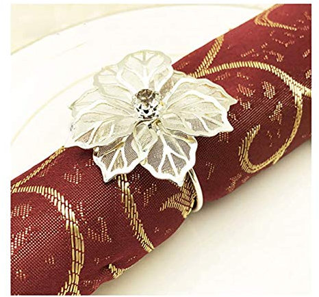 Anloo Gold Silber Serviettenringe Schnallen, 12 Stück Metall Rose Blume Serviette Schnallen für Hochzeitsfeier Abendessen Jubiläum Tischdekoration