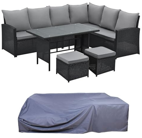 SVITA Monroe Polyrattan Ecksofa Rattan-Lounge Esstisch Gartenmöbel-Set Sofa Garnitur Couch-Eck