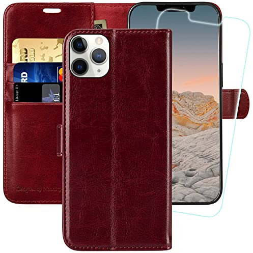 MONASAY iPhone 12 Pro Max Wallet Case,6.7-inch, [Glass Screen Protector Included] [RFID Blocking] Flip Folio Leather Cell Phone Cover with Credit Card Holder for iPhone 12 Pro Max,Burgundy
