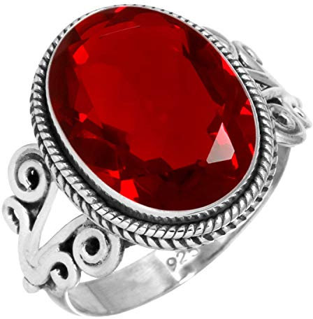 Jeweloporium 925 Silber Ringe für Frauen Rot Rubin simuliert mit Stein Boho Silber Ringe Größe 54(17.2) Freundschaftstag Geschenk Handgefertigt Schmuck