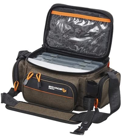 Savage Gear System Box Tasche - Leichte Umhängetasche für Mobile Angler - Inklusive 3 Köderboxen, ergonomischem Gurt, UV-geschützter Aufbewahrung - Ideal für kleinere Köder & Rigs Klein