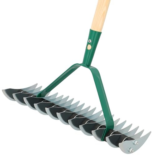 KOTARBAU® Escarificador de Doble Cara, Escarificador de Acero con Mango de Madera, Escarificador Manual, Rastrillo Cortador para Eliminar el Musgo y los restos de césped, Aireador
