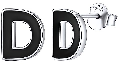 ChicSilver Alphabet D Ohrringe für Damen Herren 925 Schwarz Epoxy Buchstabe Ohrringe Platin als Valentinstag Geschenke