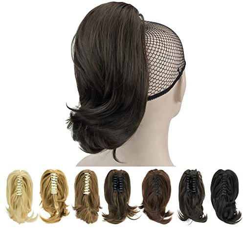 IMISSU Süße kurze Klaue Pferdeschwanz Grab Haarteile Dicke Clip In Haarverlängerungen Kleine Pferdeschwanz Haarteile für Frauen (Dunkelbraun)