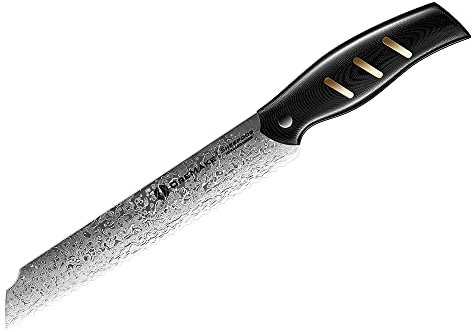 OREMAKE Coltello da pane seghettato da 8 in Damasco realizzato in acciaio inossidabile giapponese AUS-10 - Coltello da cucina professionale a 45 strati con lama estremamente affilata e manico G10