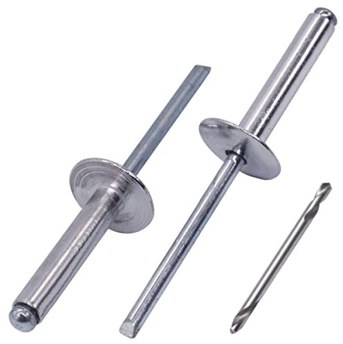 SKIR'CO (150 pièces) Rivets Aveugles à Grande Bride en Aluminium 5,0 x 30 mm, Mandrin en Acier, Foret Inclus