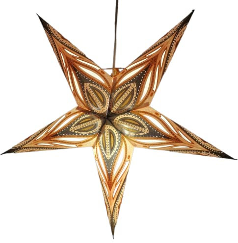 YEPSIO Papierstern-Laterne, Lampenschirm, Papier, Stern, groß, 60 cm, Stern, hängende Dekorationen für Weihnachten, Hochzeit, Heimdekoration, Party, Glitzer, goldfarben 003