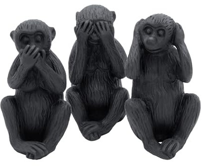 Spetebo 3 Weise Affen Dekofiguren schwarz - 12 cm - Kunststoff Tier Figuren Nichts Hören Nichts Sehen Nichts Sagen - Tischdekoration Deko Skulptur Affentrio Glücksbringer