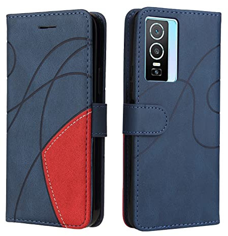 Fatcatparadise Cover per Vivo Y76 5G, Flip Caso in PU Pelle Case Cover Libro Portafoglio Protettiva Custodia con TPU Antiurto,[Kickstand][Slot per Schede][Magnetica] (Blu)