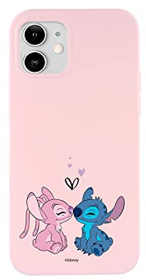 Case for iPhone 12-12 Pro Official Lilo & Stitch Kiss Liquid Silicone Pink to Protect Your Phone. Choose the Type of Case You Like with Official Disney License