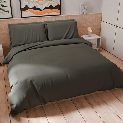 PETTI Artigiani Italiani - One and a Half Duvet Cover, Duvet Cover and Pillow Cases in Microfiber, Solid Color Dark Grey, 100% Made in Italy