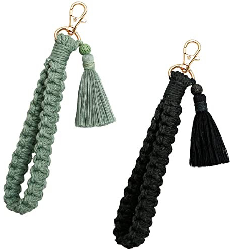 CHUQING Makramee Schlüsselanhänger 2 Stück boho Schlüsselband Armband Frau Schlüsselbund Kurz Lanyard,Baumwoll
