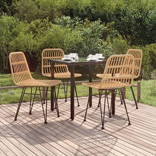 Festnight 5 teilig Garten Sitzgruppe Poly Rattan Gartenmöbel Set 4 Personen Essgruppe Gartentisch mit Stühle Gartengruppe Sitzgarnitur Gartengarnitur Terassenmöbel