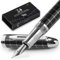 Wordsworth & Black Majesti Füllfederhalter (kariert), Luxus-Etui, verchromt, extra feine Feder – Tintenpatronen, nachfüllbarer Tintenkonverter – Kalligraphie-Stift