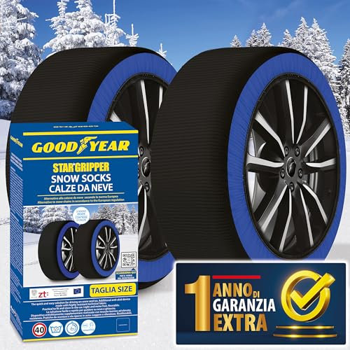 Goodyear Schneesocken Star Gripper Zugelassen Italien EN 16662-1:2020 Zwei Schneeketten aus Stoff für Auto Snow Sock Größe XS
