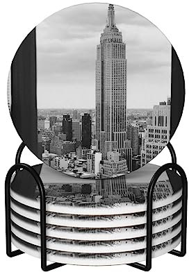 Lot de 6 sous-verres absorbants en céramique avec base en liège Motif New York City