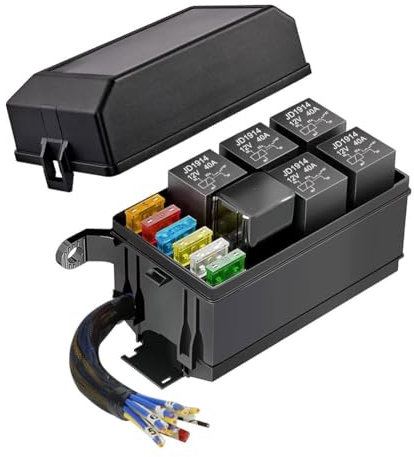 GUUZI Scatola Fusibili e Relè 12V Precablata, 6 Slot Relè e 6 Portafusibili ATC/ATO, con 6 Fusibili e 5 5 pin Relè JD1914 Relè e 1 4 pin RTT7121 Relè, Blocco Fusibili Relè per Auto, Camion