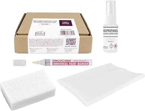 IDEA HOME ETERNA Set zur Restaurierung von Inschriften auf Grabsteinen, Grabstein-Restaurierungsset, Inschriften-Restaurierung, Grabstein-Instandsetzung, Grabstein-Inscription-Erneuerung, Silber