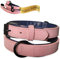 LUCON Hundehalsband mit Leine in rosa im Set Halsband für Welpen kleine und mittelgroße Hunde Lederhalsband gepolstert Leder Hundeleine mit starken Karabiener und Schlaufe