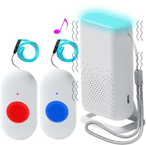 ALEENFOON Haus Wireless Mobiler Alarm Notruf Knopf Vibrations Hausnotruf Panikalarm Funkalarm für Senioren-Betreuer für ältere Kinder (2 zu 1)