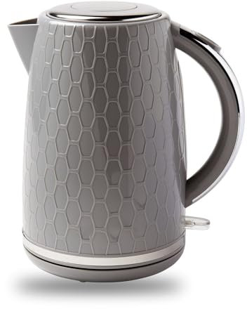 PaMeer Electric Kettle, Textured Fast Boil Energy Efficient Cordless Kettle with Perfect Pour, 1.7 Litre - Grey Kettle