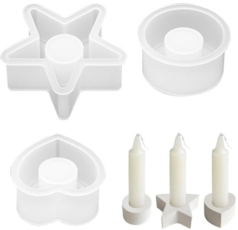 3 Stück Silikonform kerzenhalter,silikonformen gießformen,silikon gießform kerzenhalter,harz epoxid gießform kerzenhalte,für DIY Kerzenhalter,Heimdekoration(stern,runde,liebe)