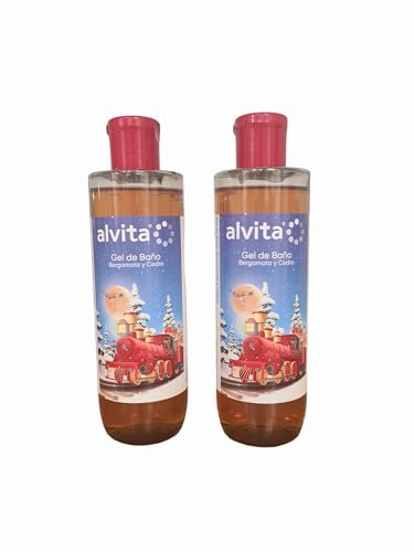 Alvita Duschgel, 250 ml, Bergamotte und Zedernduft, Weihnachtsmotiv, spezielles Format, 2 Stück