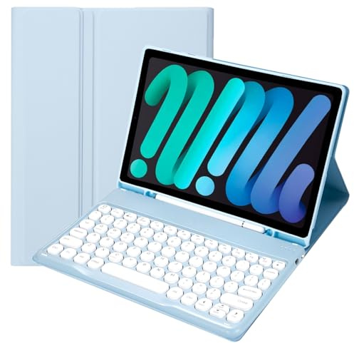 KcoxdCn Étui de clavier fin aux couleurs bonbon compatible avec iPad mini avec porte-stylo, support multi-angles et clavier sans fil amovible (bleu clair, iPad mini 2, 3, 4, 5 (7,9)