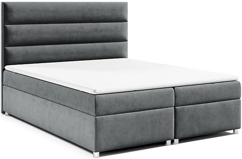 Best For Home | Trinity K1 - Boxspringbett 160x200 | Boxspringbett mit Bettkasten und Topper | Polsterbett mit Matratze | Bett mit Stauraum | Boxspring Doppelbett mit Lieferung