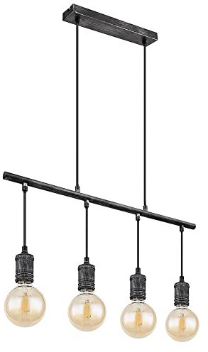 Pendelleuchte Hängelampe Esstischleuchte Industrial Pendellampe Wohnzimmer, 4-flammig, Metall grau antik, 4x E27, LxH 90x120 cm