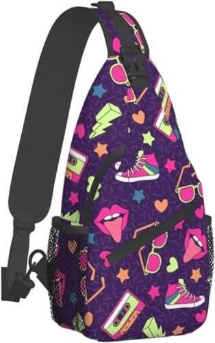 Schultertasche im Retro-Stil der 80er 90er Jahre, für Damen und Herren, Umhängetasche, lässiger Rucksack, Brusttasche, Reisen, Wandern, Tagesrucksack für Outdoor, Retro Musik Disco Party 80er 90er