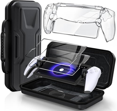 Klipdasse Kit d'accessoires pour Playstation Portal avec étui de Transport, [Lot de 2] Protecteur d'écran HD trempé et Coque Rigide en Polycarbonate Transparent, Compatible avec PS Portal Accessoires