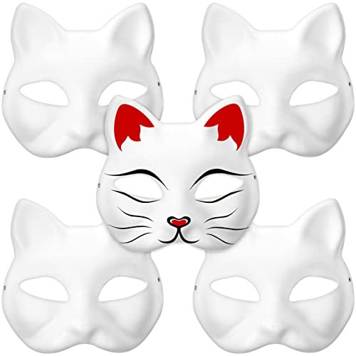 Ciieeo 5 STK Katze Gesichtsmaske Halloween-dekor Tiermasken Japanische Kitsunes-Maske Katzenmaskerade Für Frauen Handbemalte DIY-Maske Partymaske Zubehör Männer Und Frauen Papier Kleidung