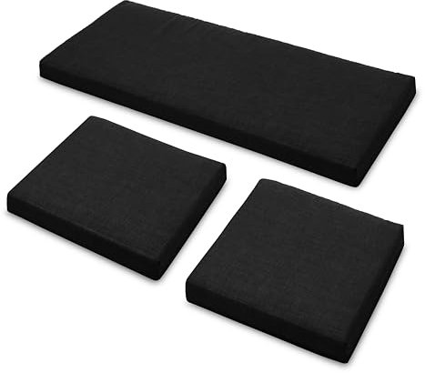 Sapphire Collection 3 Pieces Replacement Cushions Set for Rattan Chairs Sofa Patio Garden Outdoor Furniture - Water Resistant, Lightweight, and Durable - Multiple Colors Available (Black)