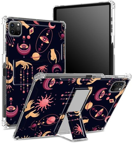 Custodia per iPad Pro 11 4a/3a/2a/1a generazione 2022/2021/2020/2018 con portapenne, retro trasparente con luna gotica strega sole, copertura antiurto angolare con cavalletto