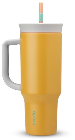 Owala Stainless Steel Triple Layer Insulated Travel Tumbler with Spill Resistant Lid, Straw, and Carry Handle, BPA Free, 40 oz, Orange (Tropical)