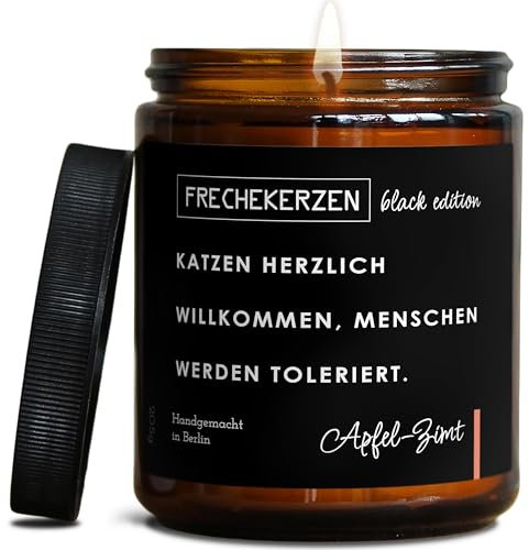 Lustige Duftkerze mit Spruch für Katzen Besitzer & Liebhaber | Handgemacht aus Sojawachs | In Geschenkbox | Valentinstag Geburtstagsgeschenk Gastgeschenk Katzenhalter Cat Lovers |Apfel-Zimt
