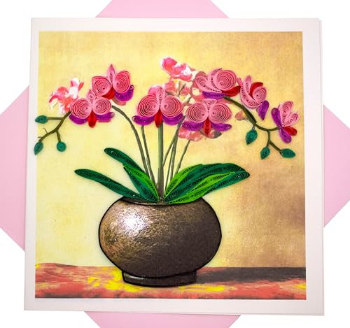 GREENHANDSHAKE Orchideen-Charm, Quilling-Kunst-Grußkarte für Geburtstag, Valentinstag, Muttertag, Jahrestag, Dankeschön, Genesung
