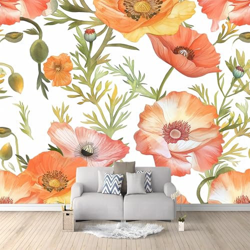 Art Fototapete Orangefarbener Mohn Bohemian Vlies Tapeten Moderne Flur Wanddeko Wandtapete Wohnzimmer Schlafzimmer Spielzimmer Tapete Wall Art Wandbilder 300x210 cm