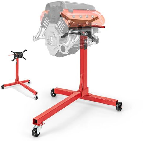 TANGZON 360° Rotating Engine Stand, Motor Stand with Casters, Non-slip Handle & 4 Adjustable Arms, Heavy-Duty Metal Engine Hoist Holder Lift for Garage Auto Repair (750LBS, T-Shaped Base)