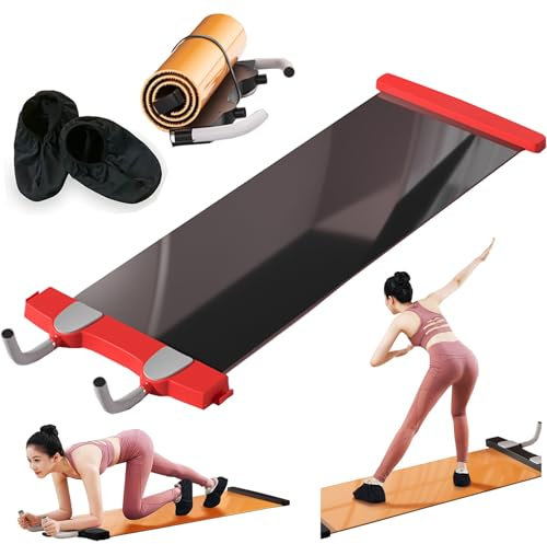 GDSHGS Slide Board Sports Sliding Mat Fitness Glide Plate for Ice Hockey Roller Skating Leg Exercise Core Training Workout Board Abdominal Plank Training Mat(Red,200cm)
