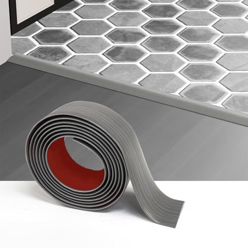 Greymond Floor Transition Strip - Self-Adhesive PVC Trim for Carpet to Flooring, Threshold Gap Cover (4ft x 1.57in, Grey Wood)
