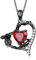 Halskette mit Anhänger aus 925er Sterlingsilber mit Rubinherz und Skeletthand, Gothic-Rose, Schmuck, Halloween-Geschenke für Frauen