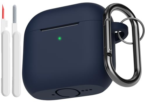 KOKOKA Silikon Hülle Schutzhülle Kompatibel mit AirPods 4. Generation mit Reinigungsset, Stoßfeste Weiche Dünne Schutzhülle Case für Airpods 4 2024 mit Cleaner Kit & Karabiner, Midnight Blue